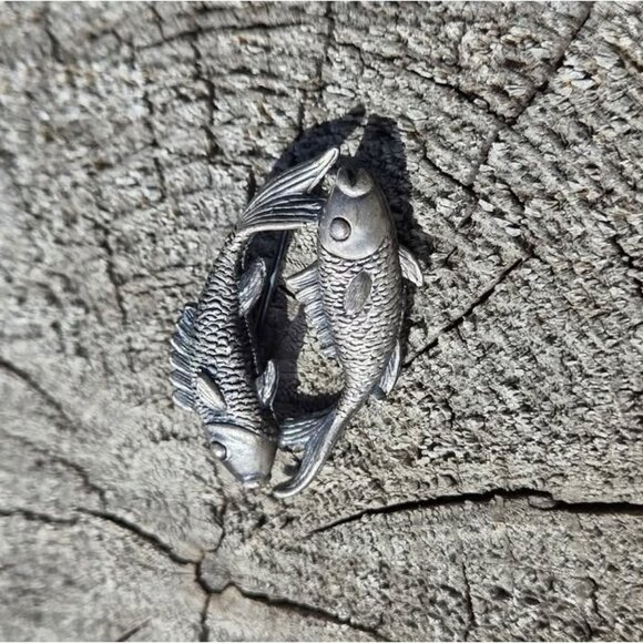 Da Vinci Sterling Silver Pisces Fish Brooch Pin Vtg Zodiac Star Sign Jewelry - Picture 5 of 10